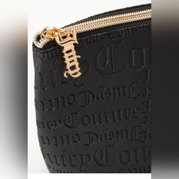 Juicy Couture Black Embossed Cosmetic Case, Zip Top Wedge Matt Logo, New - Picture 2 of 6